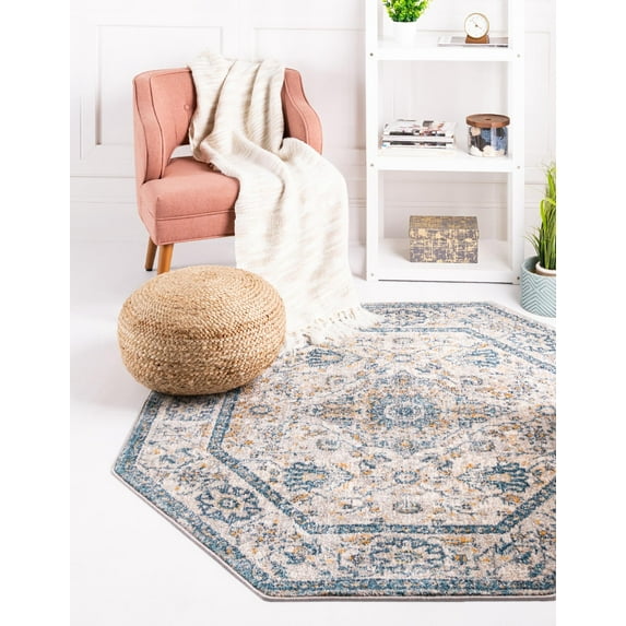 Rugs.com Lola Collection Rug – 8 Ft Octagon Light Gray Medium Rug Perfect For Living Rooms, Kitchens, Entryways
