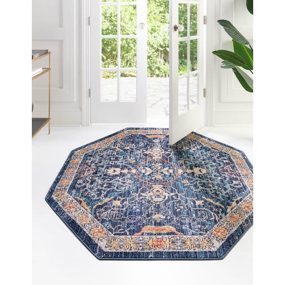 Rugs.com Lola Collection Rug – 8 Ft Octagon Navy Blue Medium Rug Perfect For Living Rooms, Kitchens, Entryways