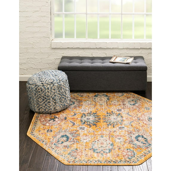 Rugs.com Lola Collection Rug – 8 Ft Octagon Yellow Medium Rug Perfect For Living Rooms, Kitchens, Entryways