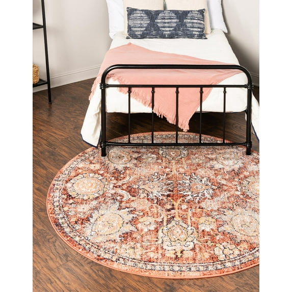 Rugs.com Lola Collection Rug – 8 Ft Round Brick Red Medium Rug Perfect For Kitchens, Dining Rooms