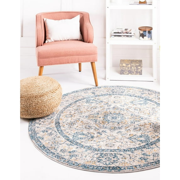 Rugs.com Lola Collection Rug – 8 Ft Round Light Gray Medium Rug Perfect For Kitchens, Dining Rooms