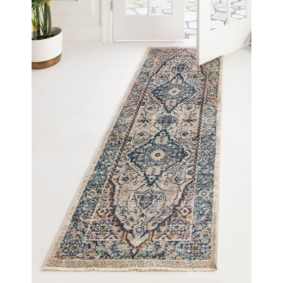 Rugs.com Lola Collection Rug – 8 Ft Runner Blue Medium Rug Perfect For Hallways, Entryways