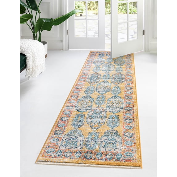 Rugs.com Lola Collection Rug – 8 Ft Runner Yellow Medium Rug Perfect For Hallways, Entryways