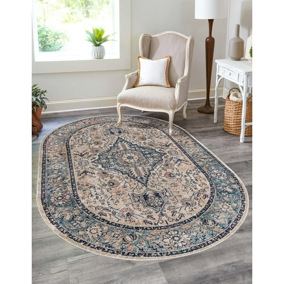 Rugs.com Lola Collection Rug – 8' x 10' Oval Blue Medium Rug Perfect For Living Rooms, Large Dining Rooms, Open Floorplans