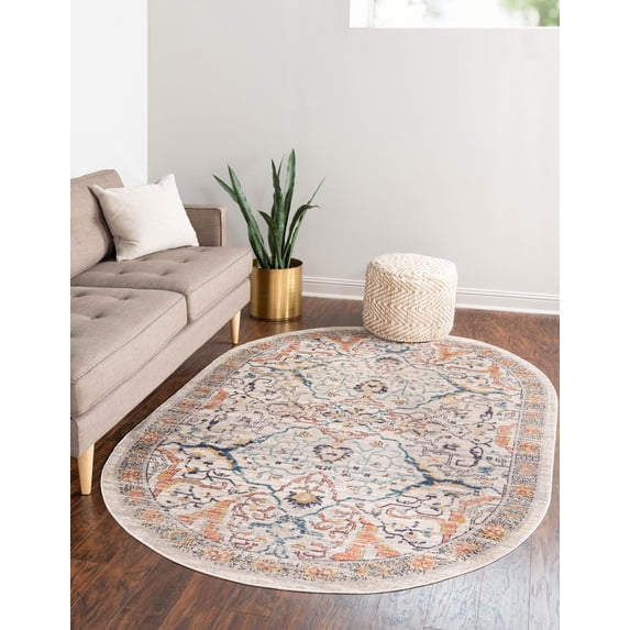Rugs.com Lola Collection Rug – 8' x 10' Oval Ivory Medium Rug Perfect For Living Rooms, Large Dining Rooms, Open Floorplans