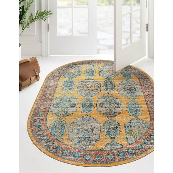 Rugs.com Lola Collection Rug – 8' x 10' Oval Yellow Medium Rug Perfect For Living Rooms, Large Dining Rooms, Open Floorplans