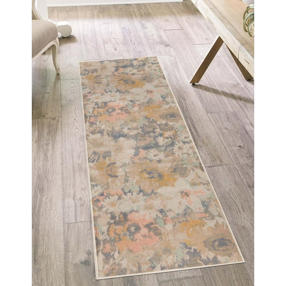 Rugs.com Lotus Collection Rug – 2' x 10' Runner Multi Low Rug Perfect For Hallways, Entryways