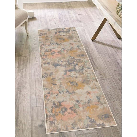 Rugs.com Lotus Collection Rug – 2' x 10' Runner Multi Low Rug Perfect For Hallways, Entryways