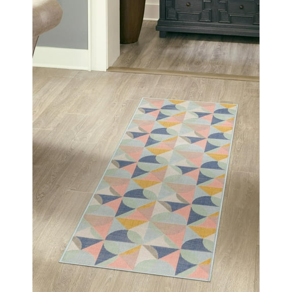 Rugs.com Lotus Collection Rug – 2' x 10' Runner Multi Low Rug Perfect For Hallways, Entryways