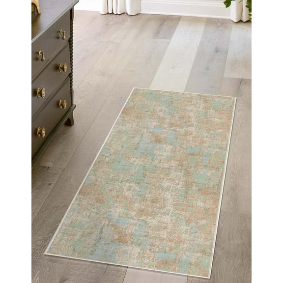 Rugs.com Lotus Collection Rug – 2' x 10' Runner Teal Low Rug Perfect For Hallways, Entryways