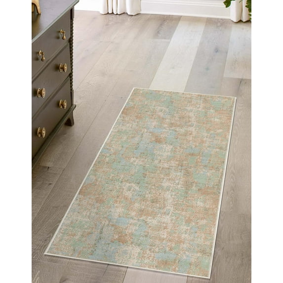Rugs.com Lotus Collection Rug – 2' x 6' Runner Teal Low Rug Perfect For Hallways, Entryways