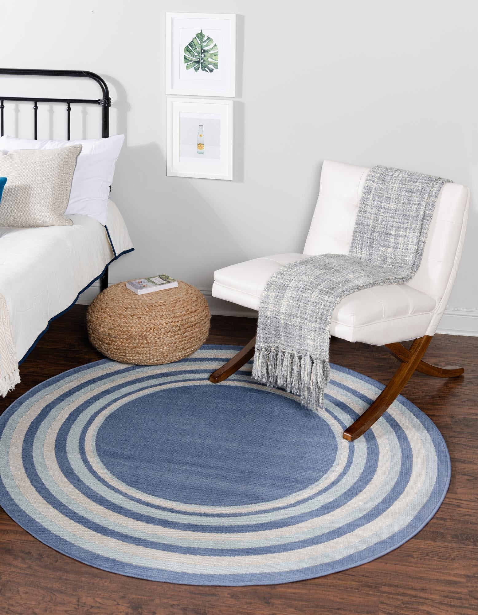 Rugs.com Lotus Collection Rug – 3' 3 Round Blue Low Rug Perfect For ...