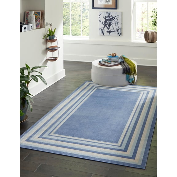 Rugs.com Lotus Collection Rug – 4' x 6' Blue Low Rug Perfect For Entryways, Kitchens, Breakfast Nooks, Accent Pieces