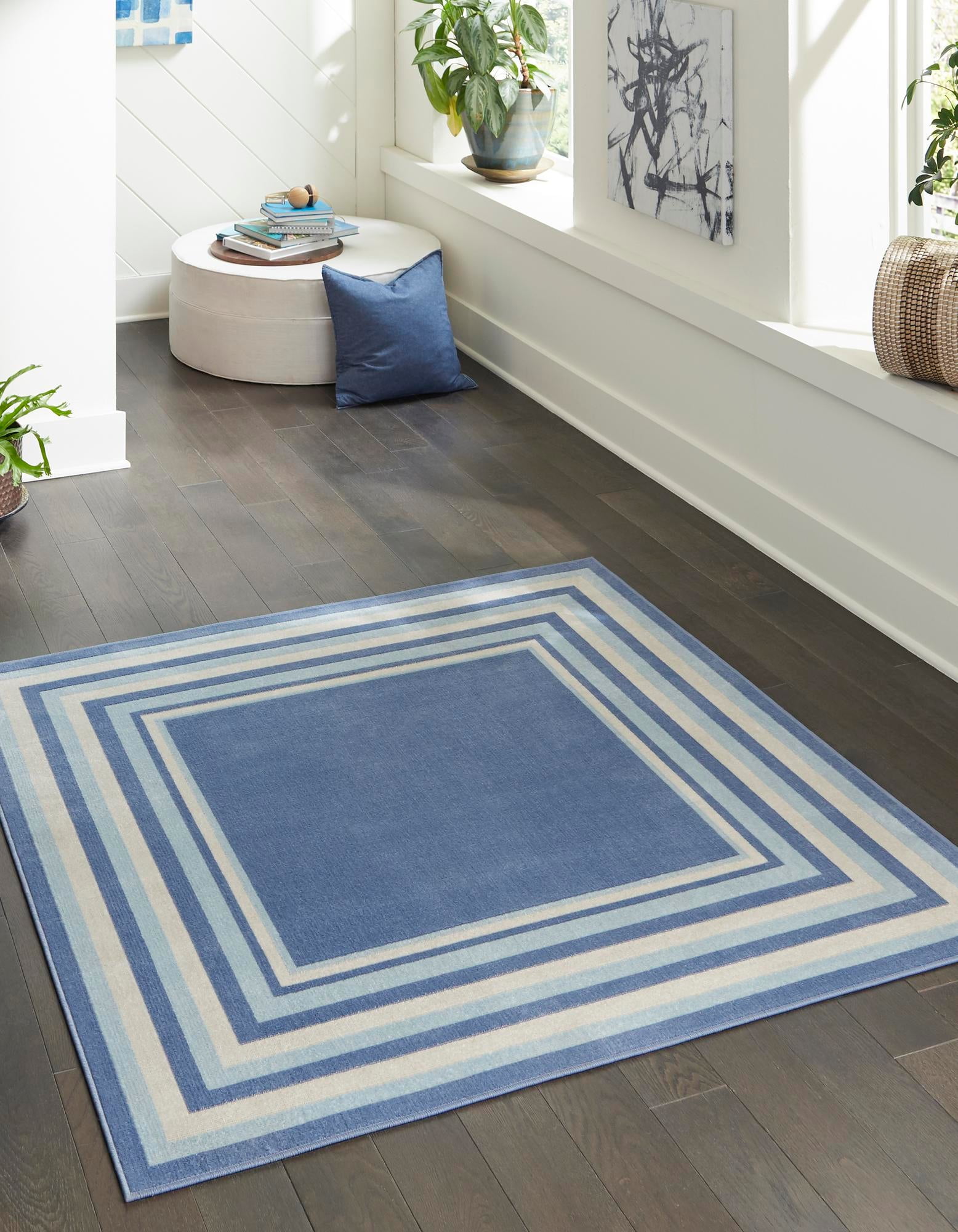 Rugs.com Lotus Collection Rug – 5' Square Blue Low Rug Perfect For ...
