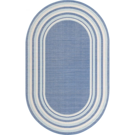 Rugs.com Lotus Collection Rug – 5' x 8' Oval Blue Low Rug Perfect For Living Rooms, Large Dining Rooms, Open Floorplans