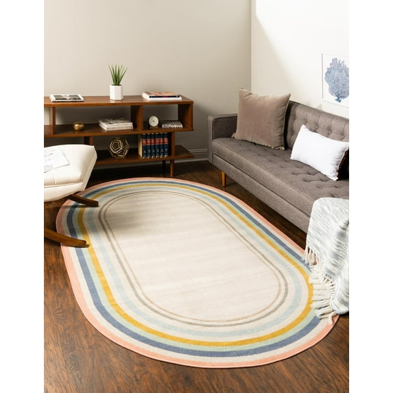 Rugs.com Lotus Collection Rug – 5' x 8' Oval Multi Low Rug Perfect For Living Rooms, Large Dining Rooms, Open Floorplans