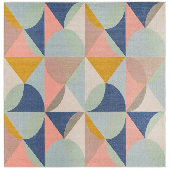 Rugs.com Lotus Collection Rug – 6' Square Multi Low Rug Perfect For Living Rooms, Kitchens, Entryways