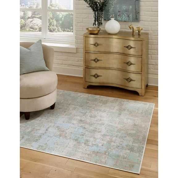 Rugs.com Lotus Collection Rug – 6' Square Teal Low Rug Perfect For Living Rooms, Kitchens, Entryways