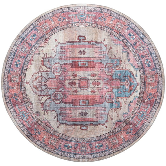 Rugs.com Maahru Collection Washable Rug – 10 Ft Round Beige Low-Pile Rug Perfect For Kitchens, Dining Rooms