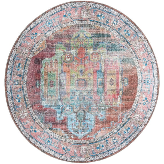Rugs.com Maahru Collection Washable Rug – 10 Ft Round Multi Low-Pile Rug Perfect For Kitchens, Dining Rooms