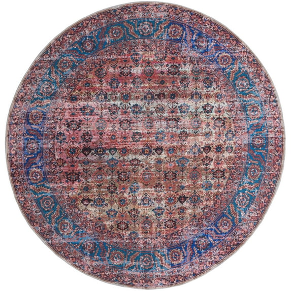 Rugs.com Maahru Collection Washable Rug – 10 Ft Round Pink Low-Pile Rug Perfect For Kitchens, Dining Rooms