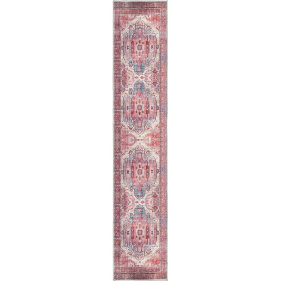 Rugs.com Maahru Collection Washable Rug – 10 Ft Runner Beige Low-Pile Rug Perfect For Hallways, Entryways