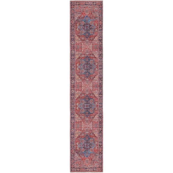 Rugs.com Maahru Collection Washable Rug – 10 Ft Runner Rust Red Low-Pile Rug Perfect For Hallways, Entryways