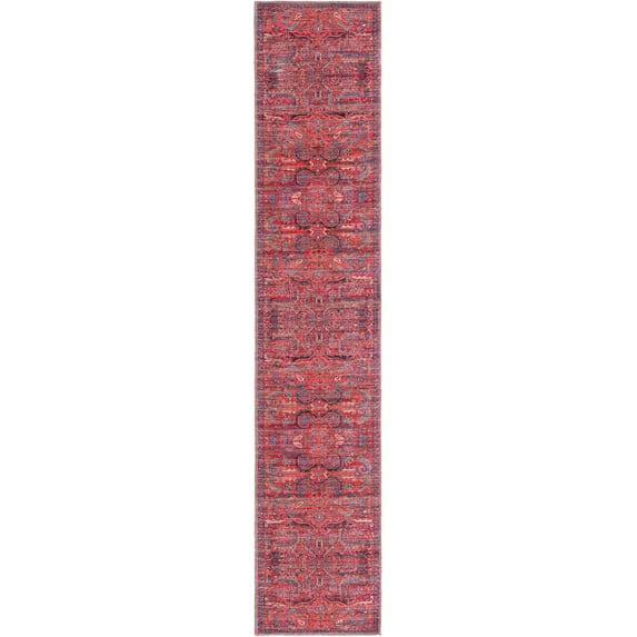 Rugs.com Maahru Collection Washable Rug – 10 Ft Runner Rust Red Low-Pile Rug Perfect For Hallways, Entryways