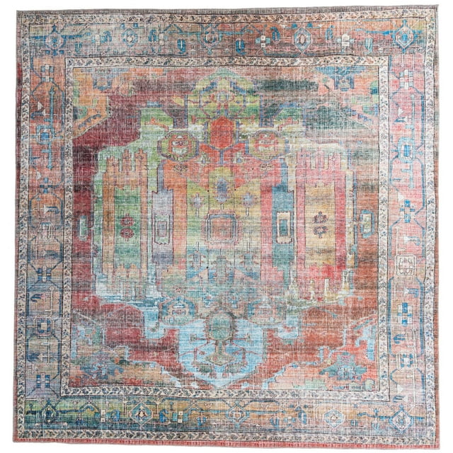 Rugs.com Maahru Collection Washable Rug – 10 Ft Square Multi Low-Pile Rug Perfect For Living Rooms, Kitchens, Entryways