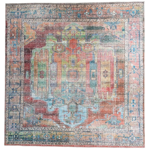 Rugs.com Maahru Collection Washable Rug – 10 Ft Square Multi Low-Pile Rug Perfect For Living Rooms, Kitchens, Entryways