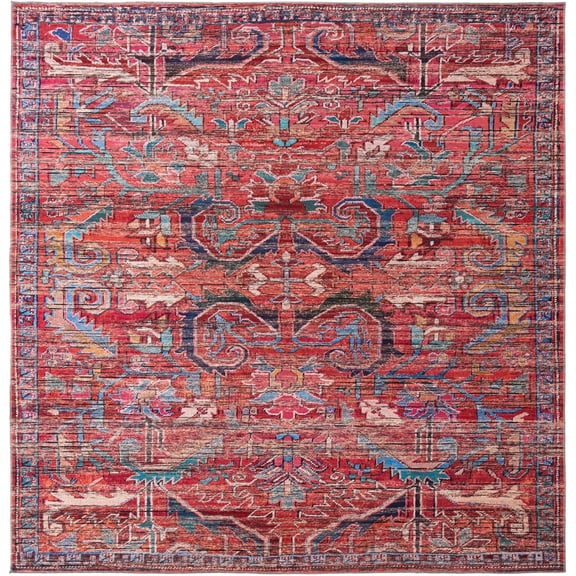 Rugs.com Maahru Collection Washable Rug – 10 Ft Square Rust Red Low-Pile Rug Perfect For Living Rooms, Kitchens, Entryways
