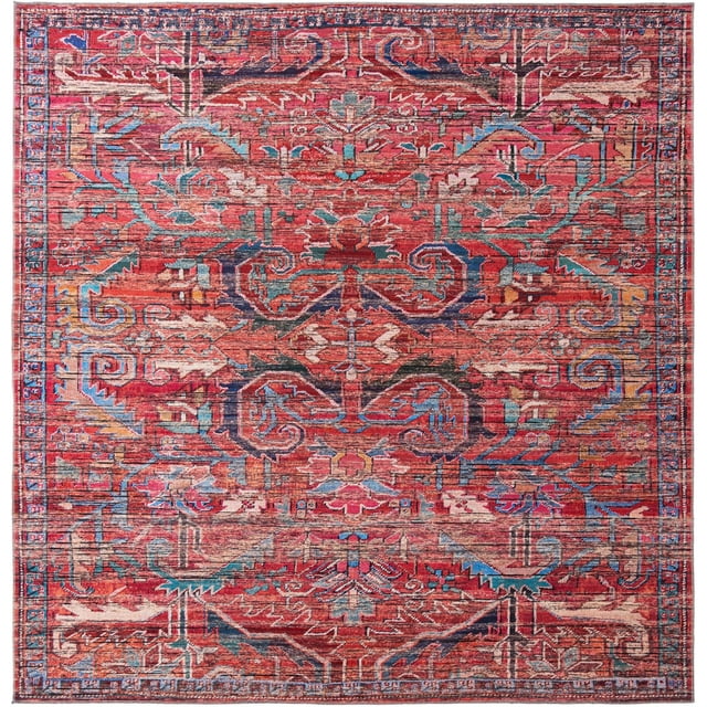 Rugs.com Maahru Collection Washable Rug – 10 Ft Square Rust Red Low-Pile Rug Perfect For Living Rooms, Kitchens, Entryways
