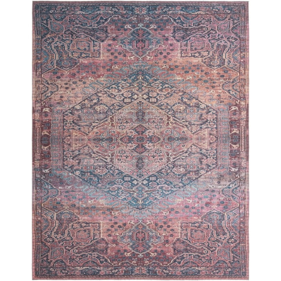 Rugs.com Maahru Collection Washable Rug – 10' x 13' Rust Red Low-Pile Rug Perfect For Living Rooms, Large Dining Rooms, Open Floorplans