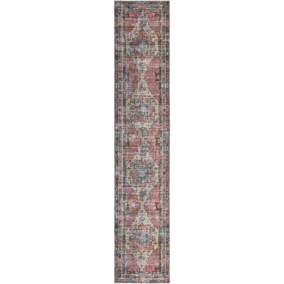 Rugs.com Maahru Collection Washable Rug – 13 Ft Runner Pink Low-Pile Rug Perfect For Hallways, Entryways
