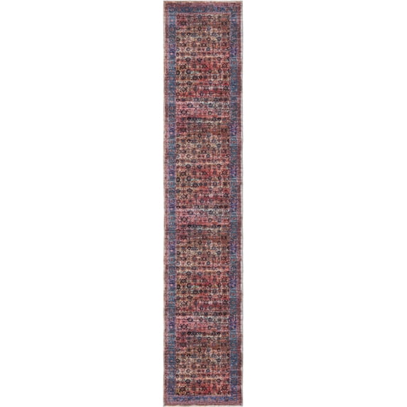 Rugs.com Maahru Collection Washable Rug – 13 Ft Runner Pink Low-Pile Rug Perfect For Hallways, Entryways