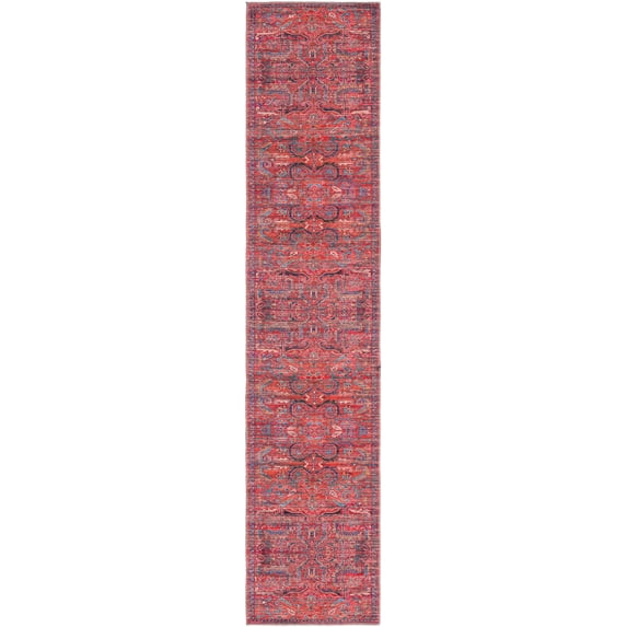 Rugs.com Maahru Collection Washable Rug – 13 Ft Runner Rust Red Low-Pile Rug Perfect For Hallways, Entryways