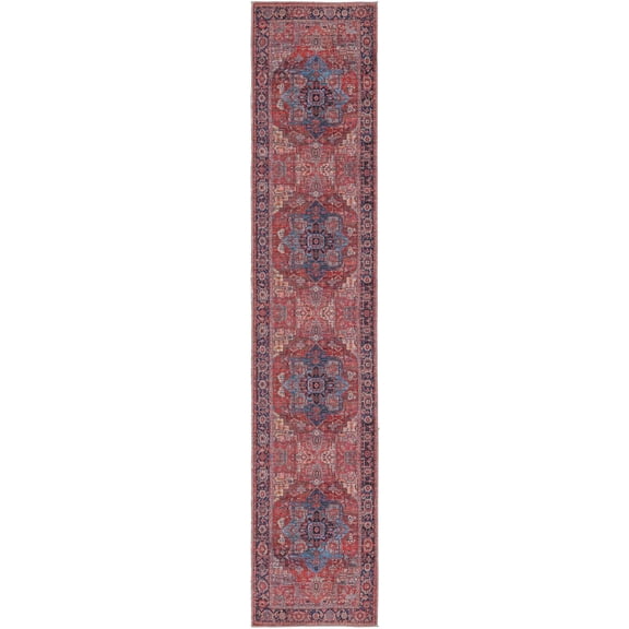 Rugs.com Maahru Collection Washable Rug – 13 Ft Runner Rust Red Low-Pile Rug Perfect For Hallways, Entryways