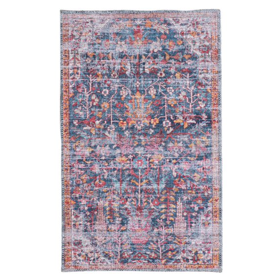 Rugs.com Maahru Collection Washable Rug – 2' x 3' Navy Blue Low-Pile Rug Perfect For Entryways, Kitchens, Breakfast Nooks, Accent Pieces
