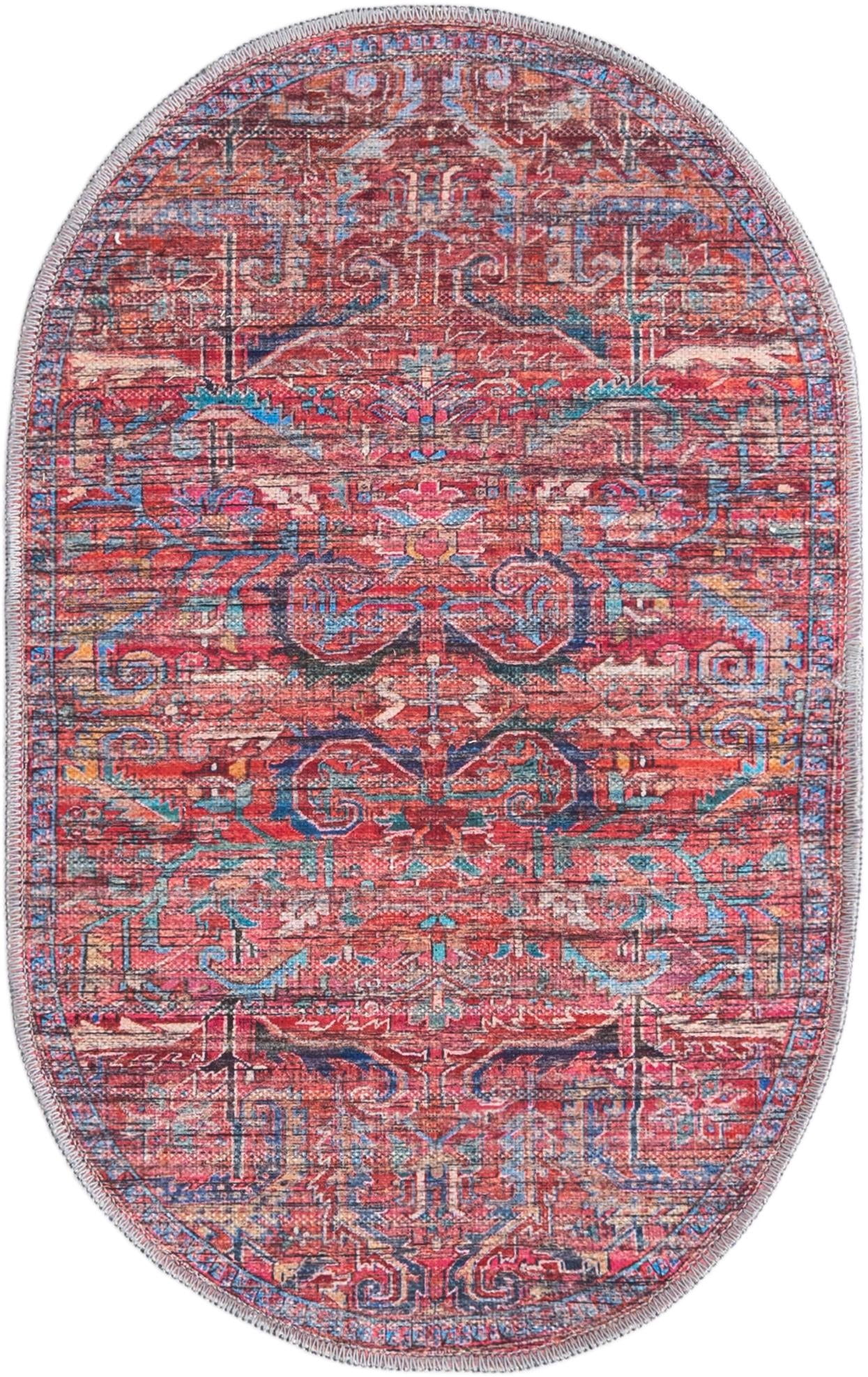 Oval Rust Rug Rugs.com Maahru Collection Washable Rug – 2' x 3' Oval Rust Red Low ...