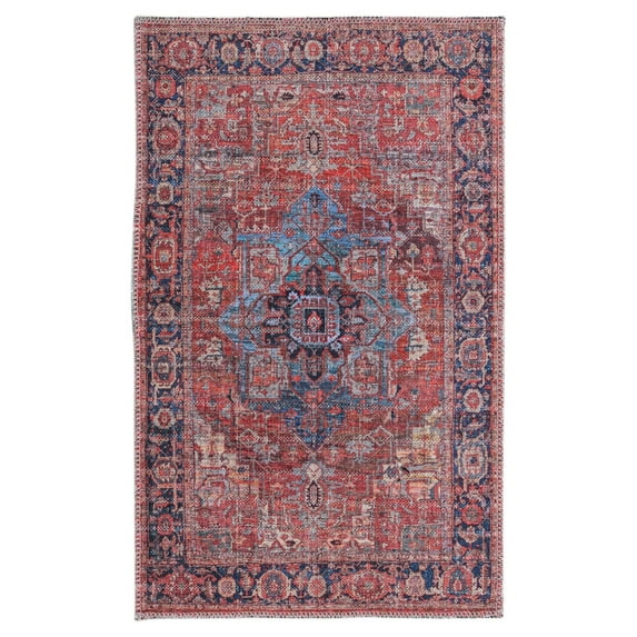 Rugs.com Maahru Collection Washable Rug – 2' x 3' Rust Red Low-Pile Rug Perfect For Entryways, Kitchens, Breakfast Nooks, Accent Pieces