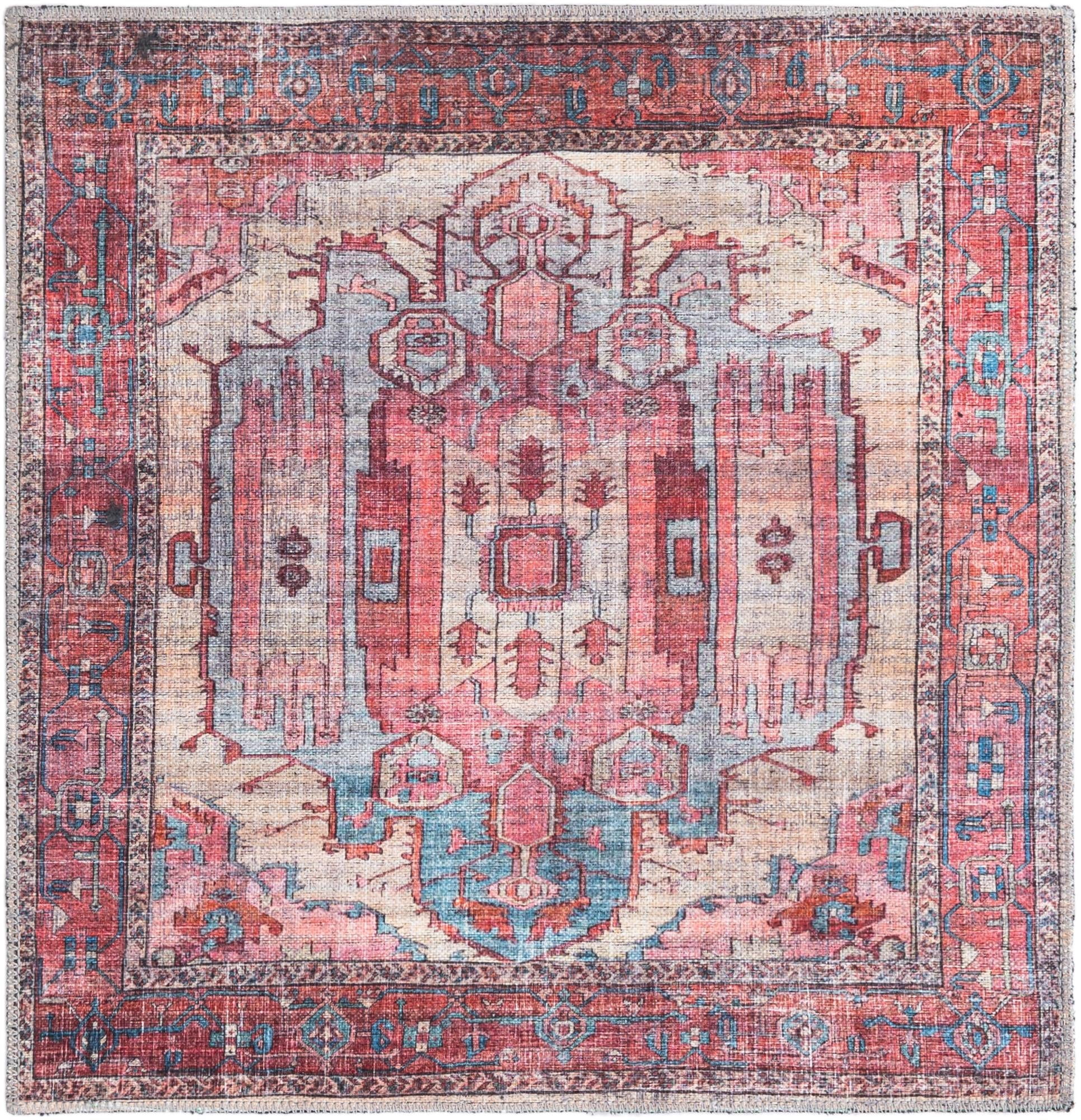 Rugs.com Maahru Collection Washable Rug – 3 Ft Square Beige Low-Pile ...