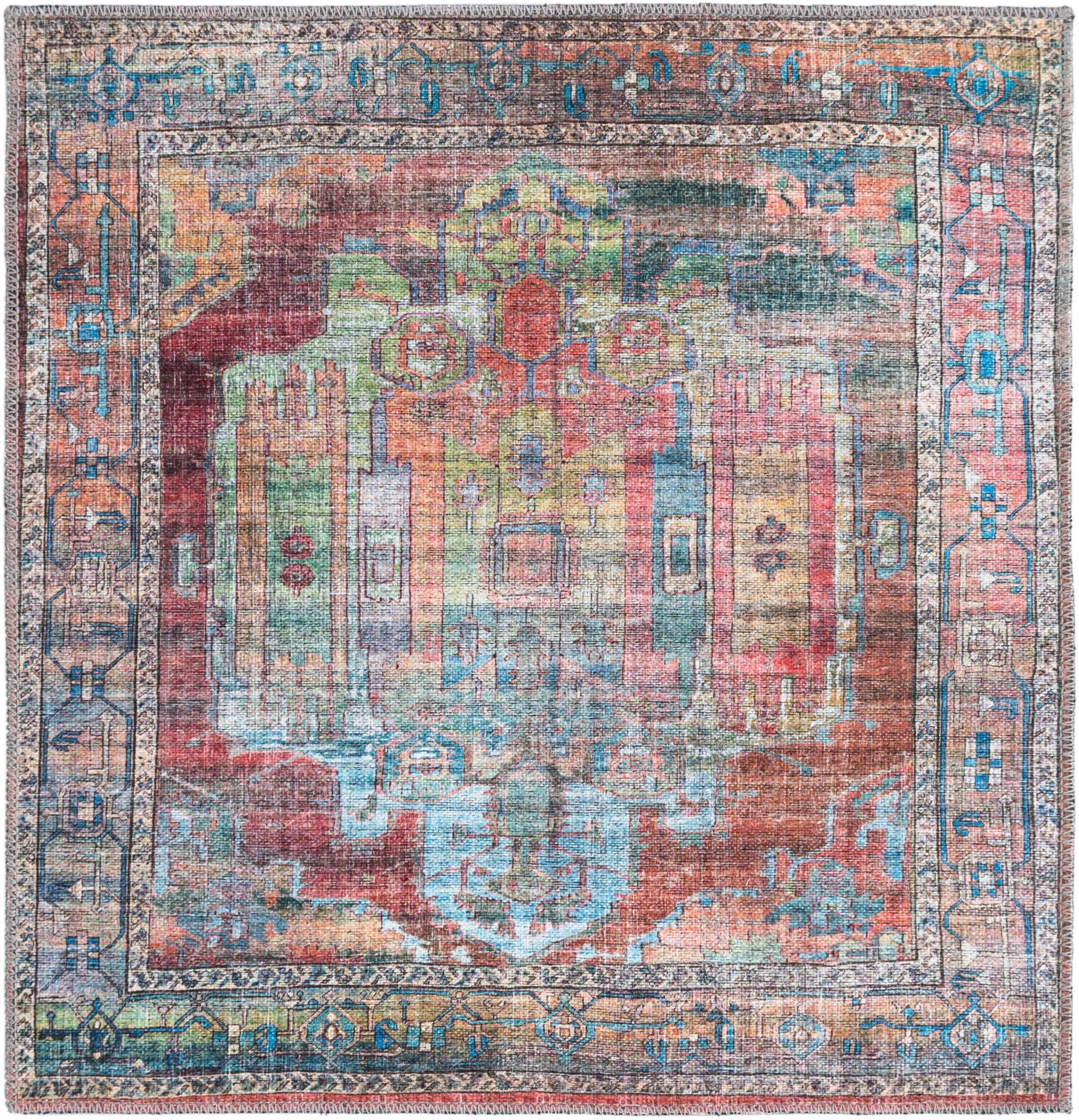 Rugs.com Maahru Collection Washable Rug – 3 Ft Square Multi Low-Pile ...