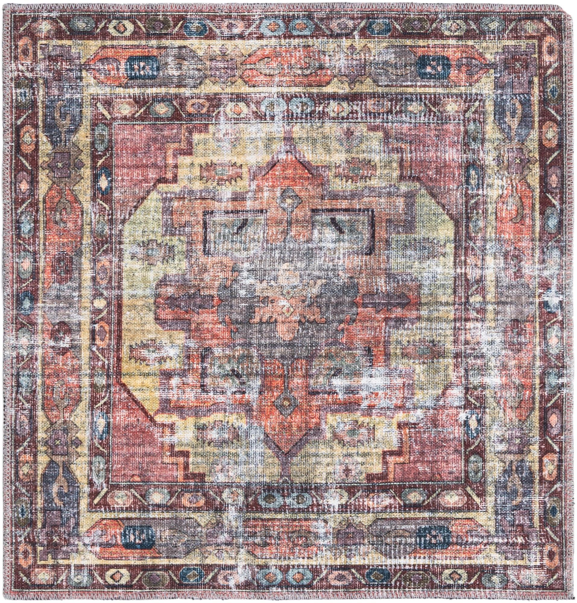 Rugs.com Maahru Collection Washable Rug – 3 Ft Square Pink Low-Pile Rug ...