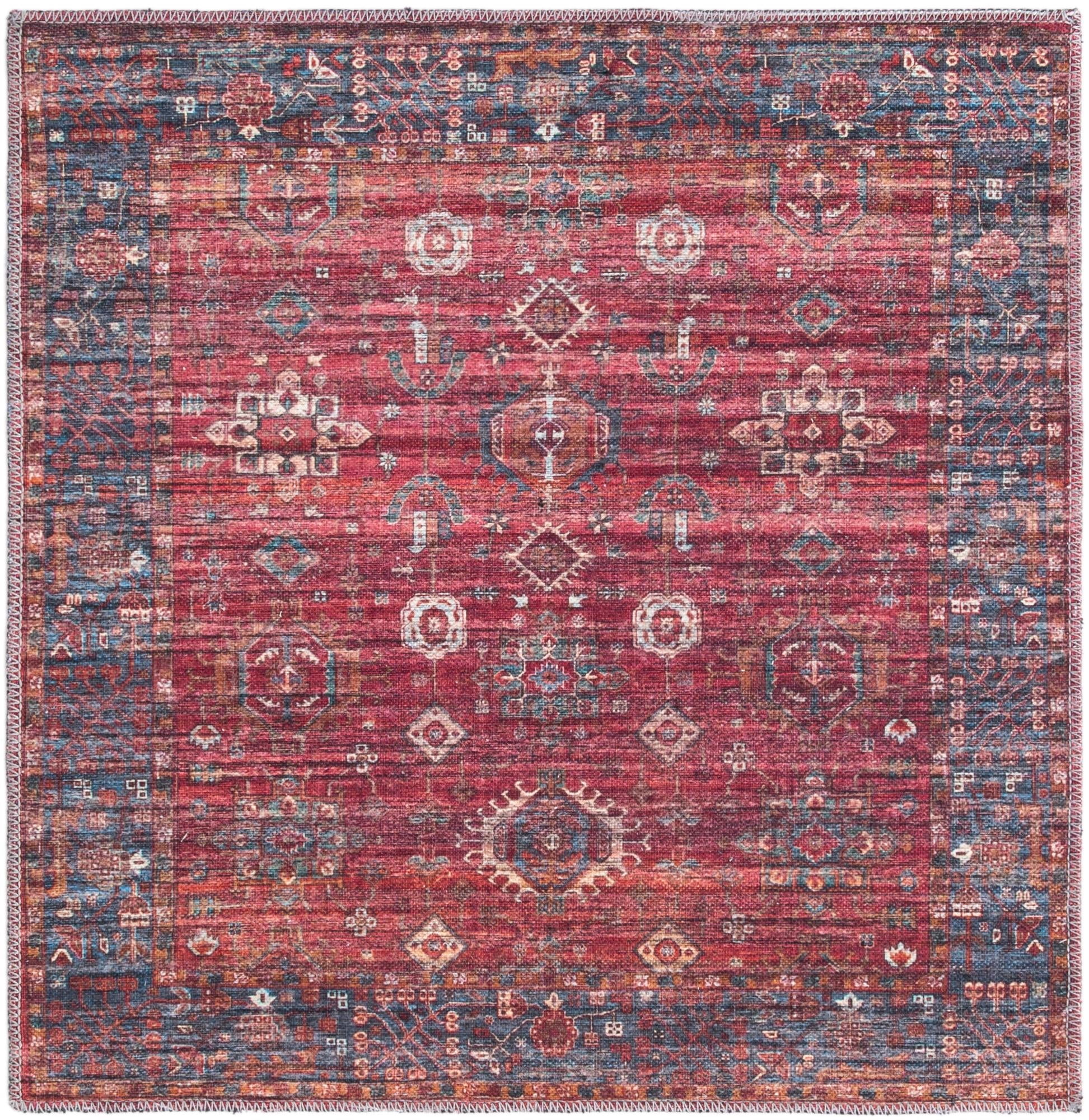 Rugs.com Maahru Collection Washable Rug – 3 Ft Square Rust Red Low-Pile ...