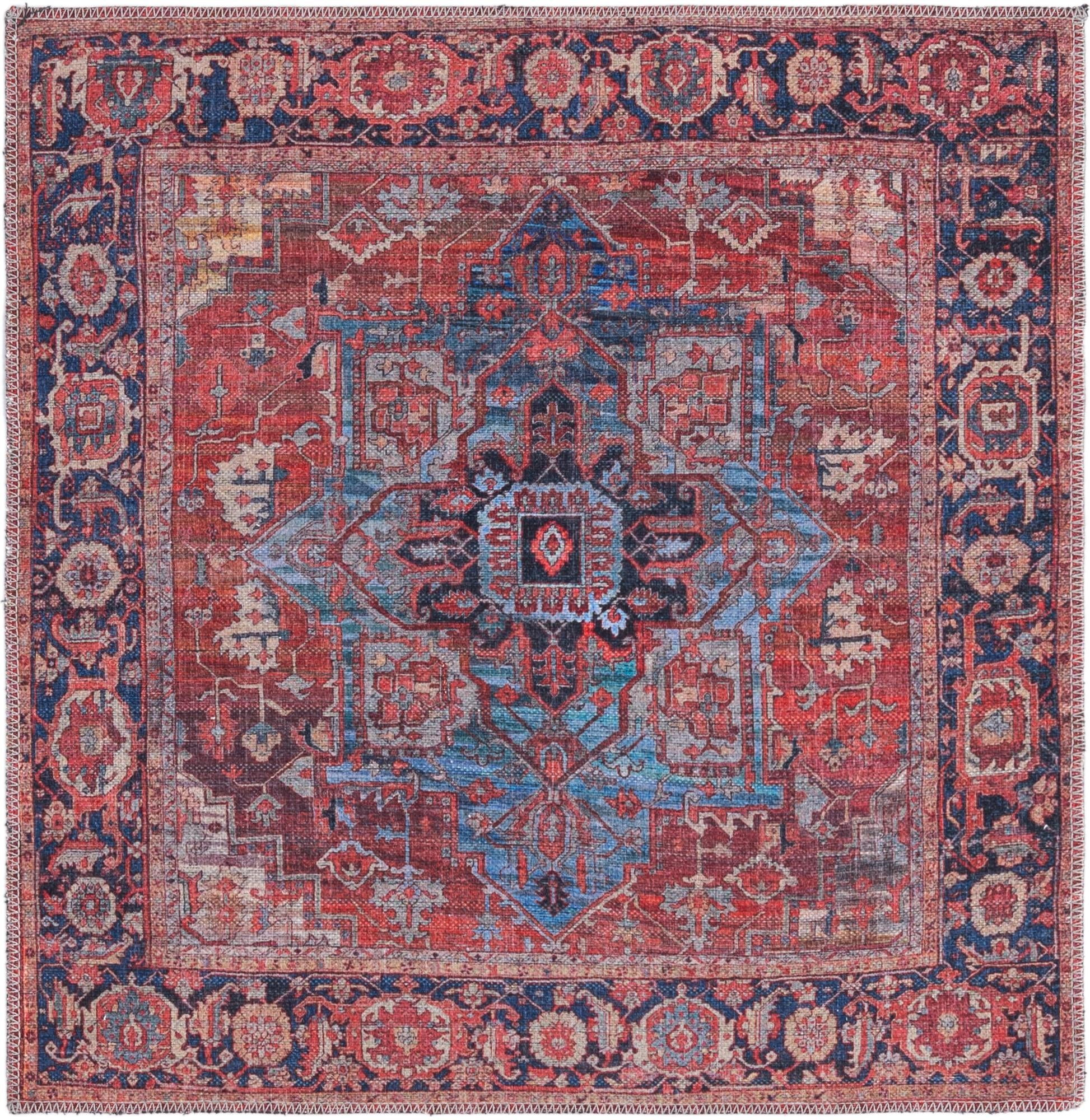 Rugs.com Maahru Collection Washable Rug – 3 Ft Square Rust Red Low-Pile ...