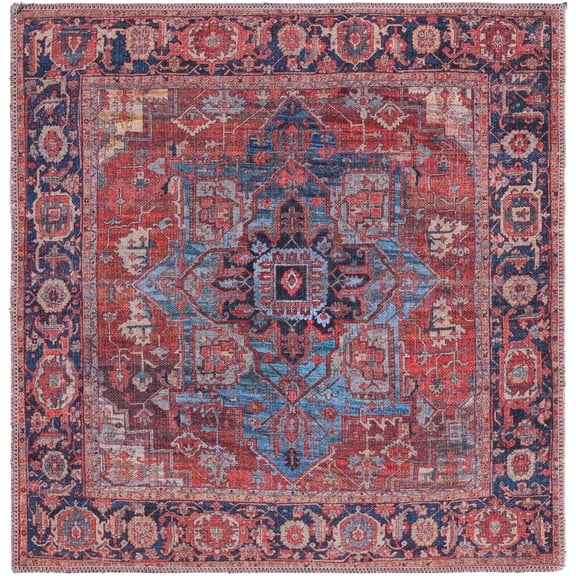 Rugs.com Maahru Collection Washable Rug – 3 Ft Square Rust Red Low-Pile Rug Perfect For Living Rooms, Kitchens, Entryways