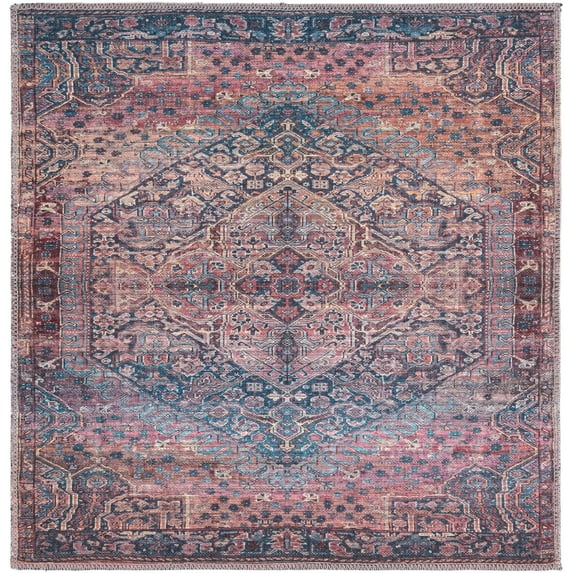 Rugs.com Maahru Collection Washable Rug – 3 Ft Square Rust Red Low-Pile Rug Perfect For Living Rooms, Kitchens, Entryways