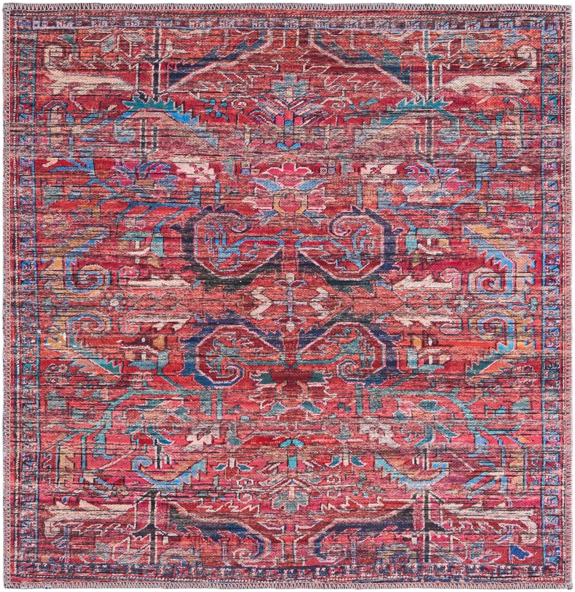 Rugs.com Maahru Collection Washable Rug – 3 Ft Square Rust Red Low-Pile ...