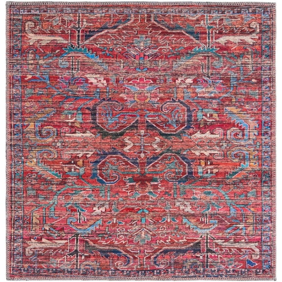 Rugs.com Maahru Collection Washable Rug – 3 Ft Square Rust Red Low-Pile Rug Perfect For Living Rooms, Kitchens, Entryways