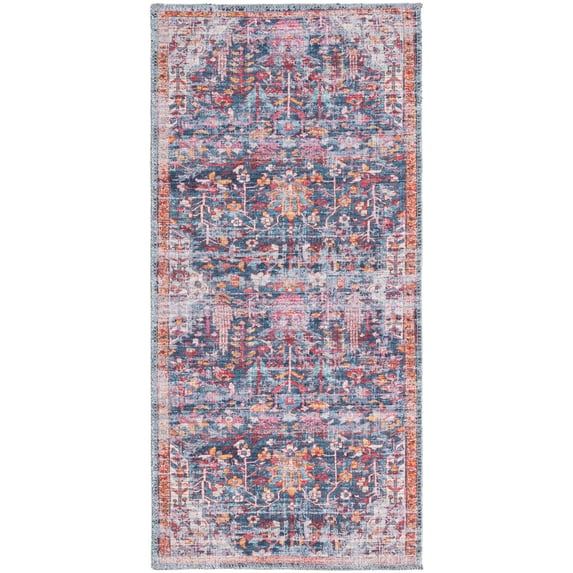 Rugs.com Maahru Collection Washable Rug – 4 Ft Runner Navy Blue Low-Pile Rug Perfect For Hallways, Entryways